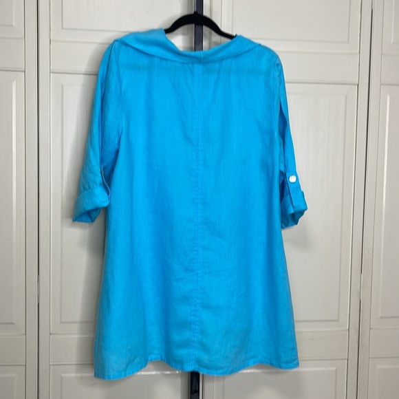 Ali Miles Womens LinenTunic Blouse 3/4 Sleeve Cowl Neck Blue Size XL Lagenlook - Picture 6 of 10